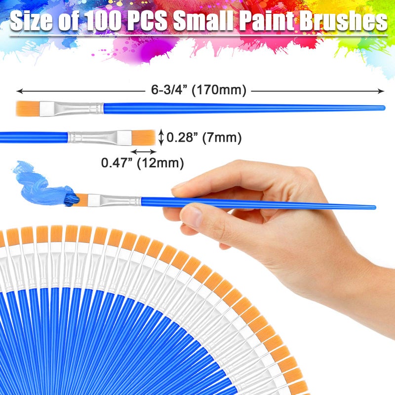 anezus 100Pcs Small Paint Brushes Bulk, Anezus Flat Top Acrylic Classroom Brush for Kids Mini Paint Brushes for Touch Up Crafts Detail Painting - Image 3